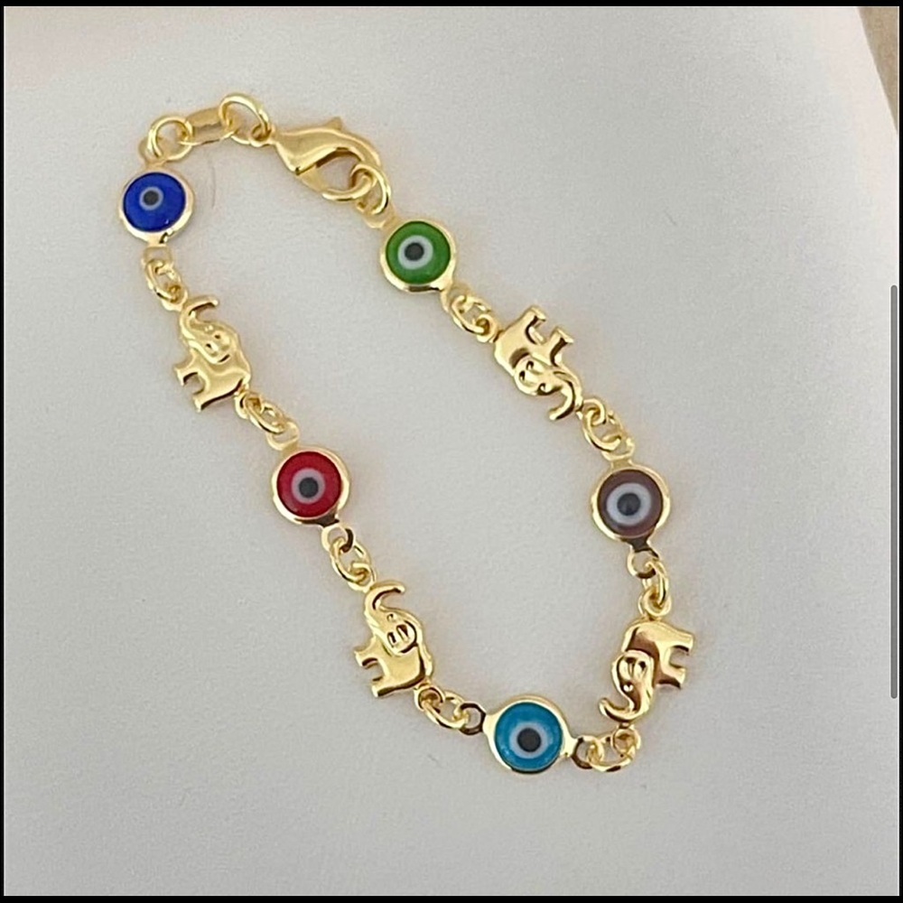 18k Gold Filled Kids Elephant & Eye Bracelet 🧿🐘✨